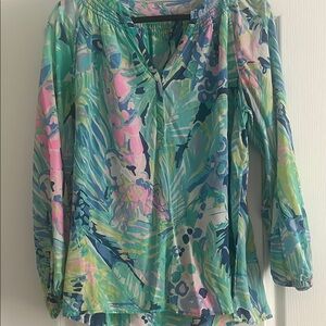 Lilly Pulitzer Multicolor Tropical Peasant Blouse